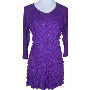 Antthony Women's Purple Ruffled Sequin Detailed Tunic 3/4 Sleeve Top Dress M NWT